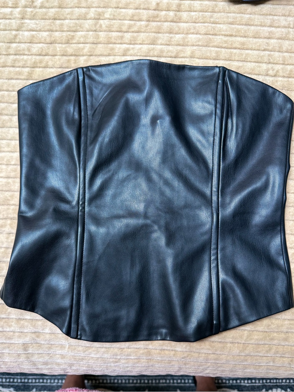 WeWoreWhat Black Vegan Leather Corset Strapless Top